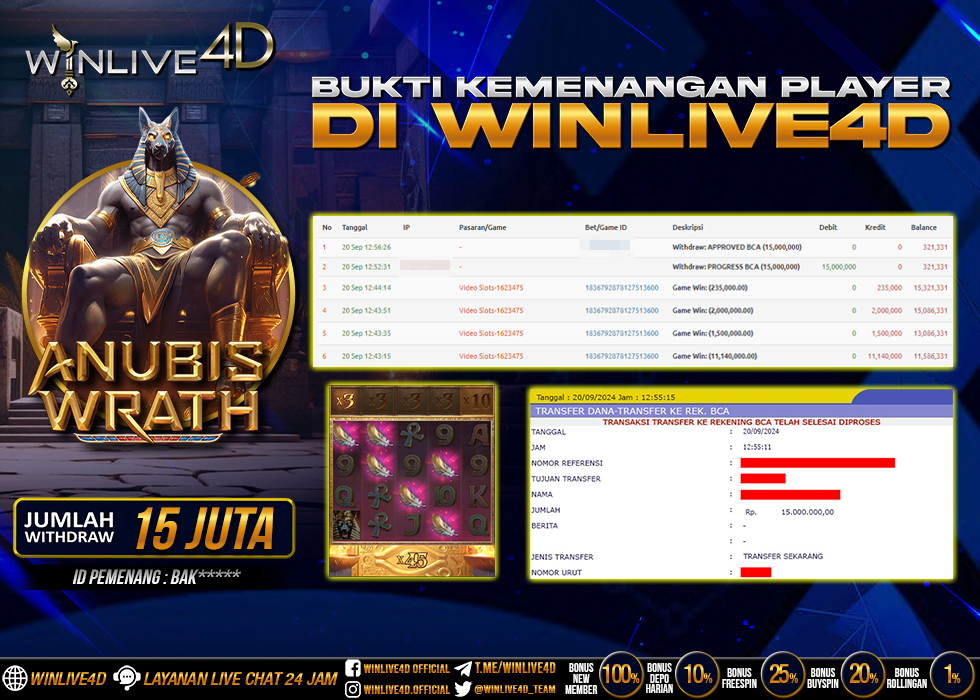 WINLIVE4D JACKPOT SLOT ANUBIS WRATH Rp.17.000.000.,- LUNAS