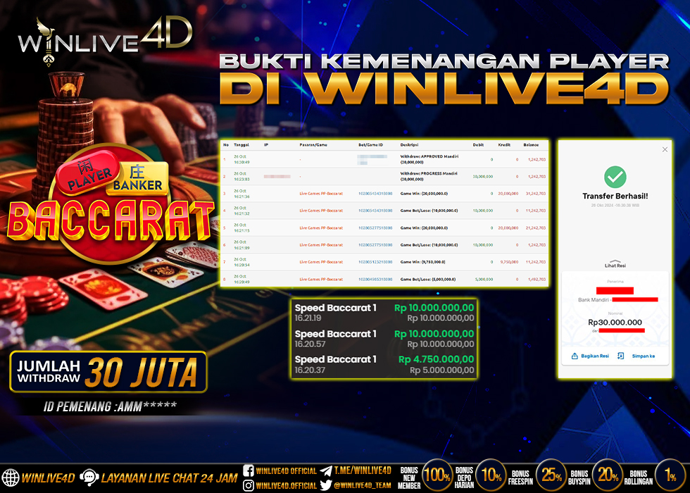 WINLIVE4D JACKPOT BACCARAT RP.30.000.000.,- LUNAS