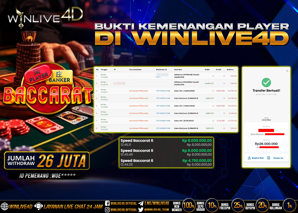 WINLIVE4D JACKPOT BACCARAT RP.26.000.000.,- LUNAS