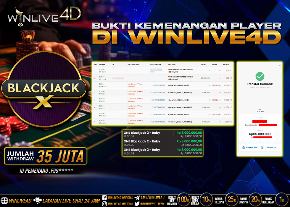 WINLIVE4D JACKPOT LIVE CASINO BLACKJACK.,- LUNAS