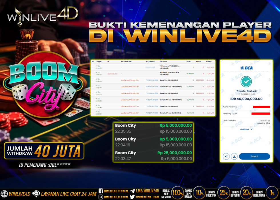 WINLIVE4D JACKPOT LIVE CASINO BOOM CITY Rp.40.000.000.,- LUNAS