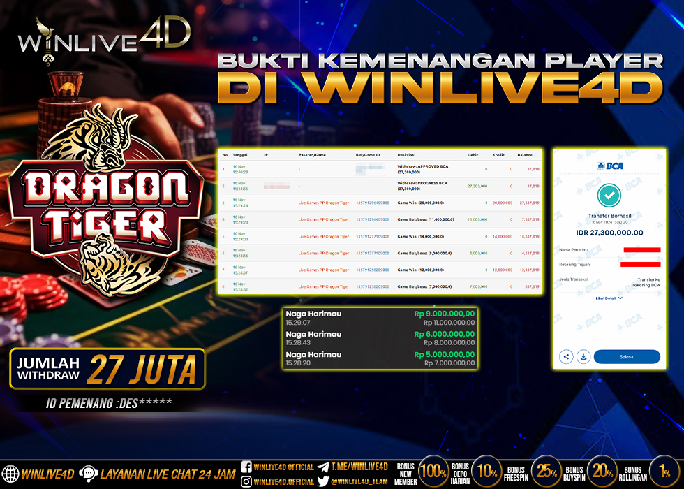 WINLIVE4D JACKPOT LIVE CASINO Rp.27.300.000.,- LUNAS