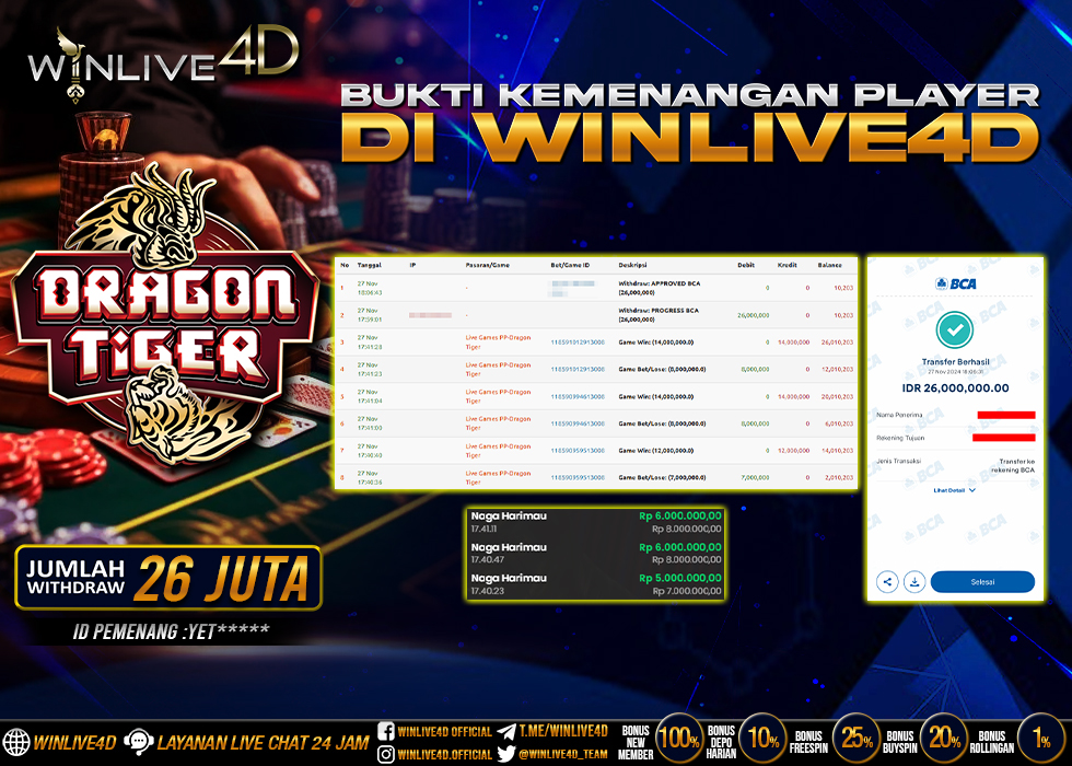 WINLIVE4D JACKPOT LIVE CASINO DRAGON TIGER.,- LUNAS