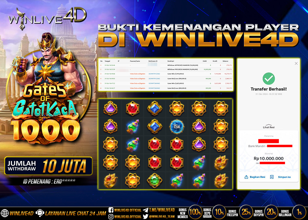 WINLIVE4D JACKPOT SLOT GATES OF GATOTKACA Rp.10.000.000.,- LUNAS