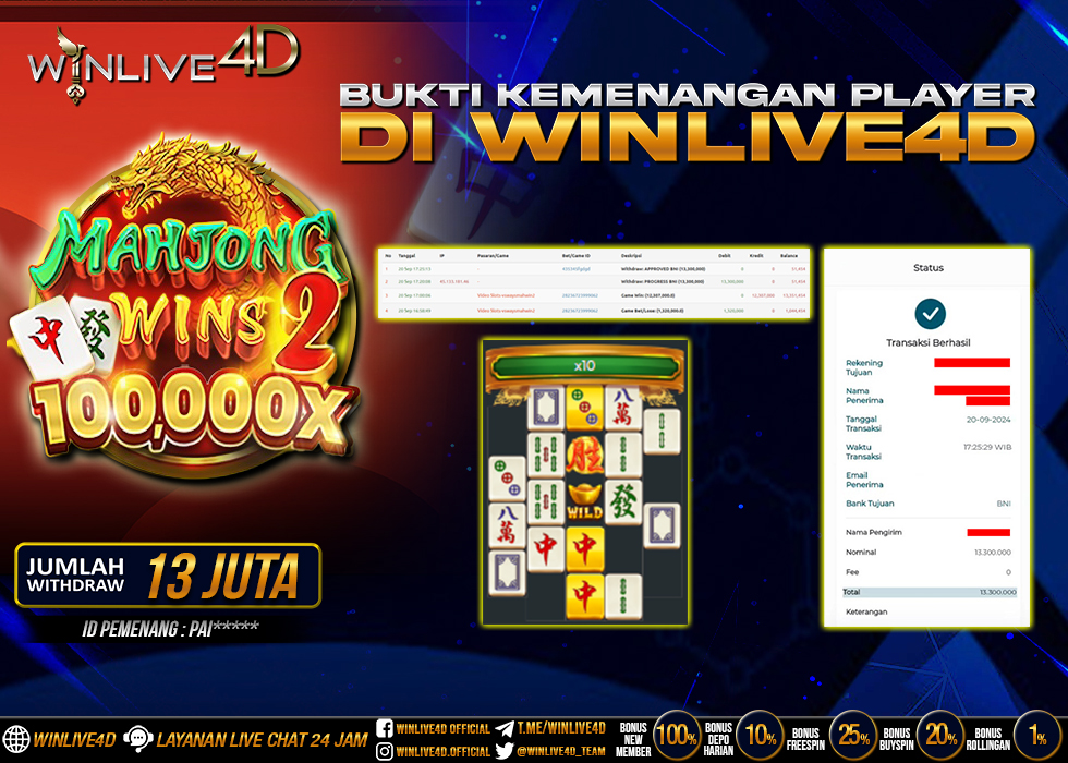 WINLIVE4D JACKPOT SLOT MAHJONG WINS 2.,- LUNAS