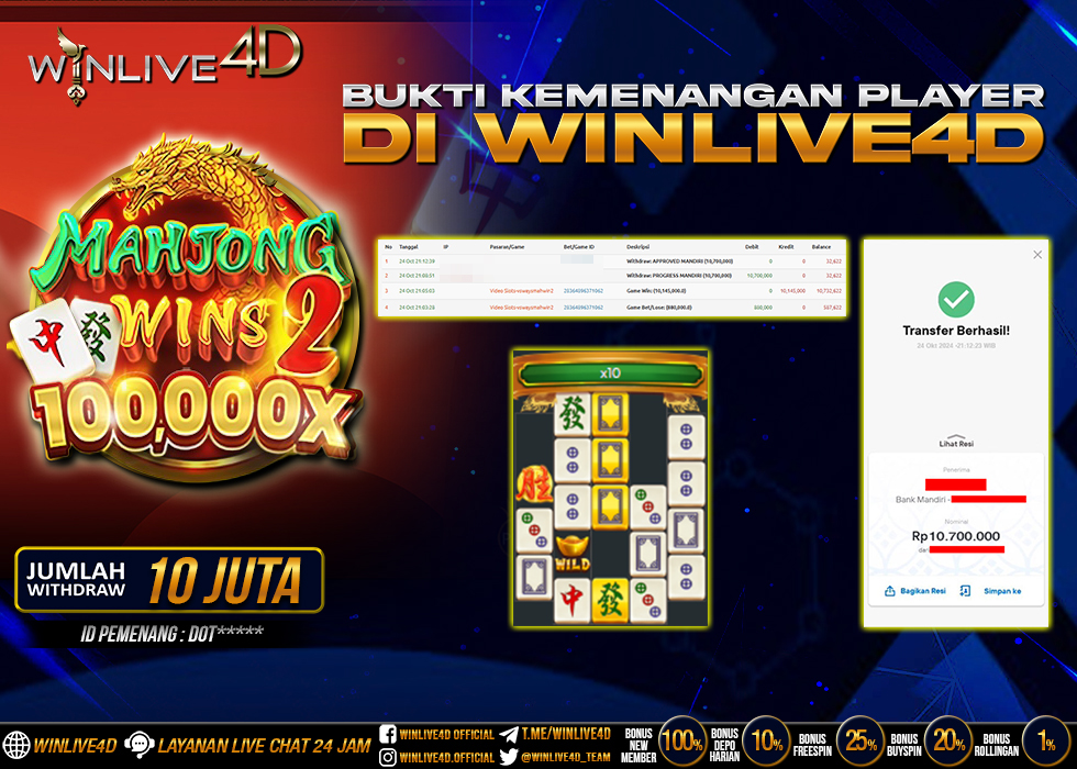 WINLIVE4D JACKPOT SLOT MAHJONG WINS 2.,- LUNAS