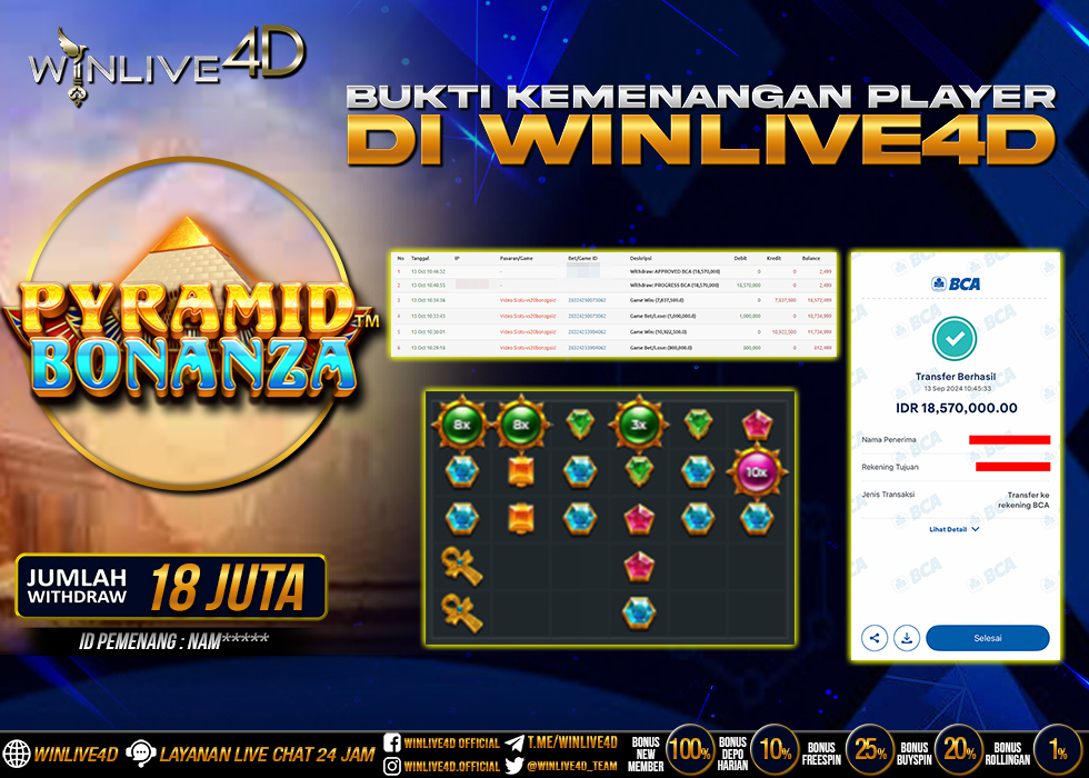 WINLIVE4D JACKPOT SLOT PYRAMID BONANZA Rp.18.570.000.,- LUNAS