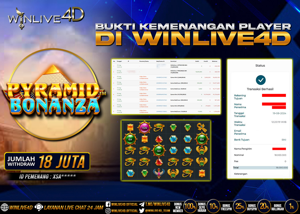 WINLIVE4D JACKPOT SLOT PYRAMID BONANZA Rp.18.000.000.,- LUNAS