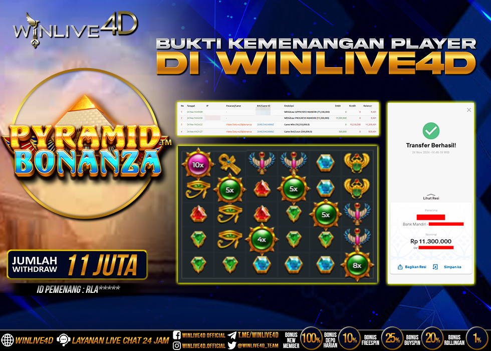 WINLIVE4D JACKPOT SLOT PYRAMID BONANZA Rp.11.300.000.,- LUNAS