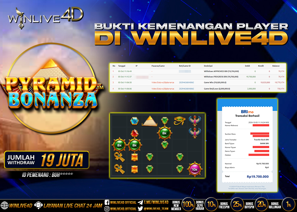 WINLIVE4D JACKPOT SLOT PYRAMID BONANZA Rp.19.700.000.,- LUNAS