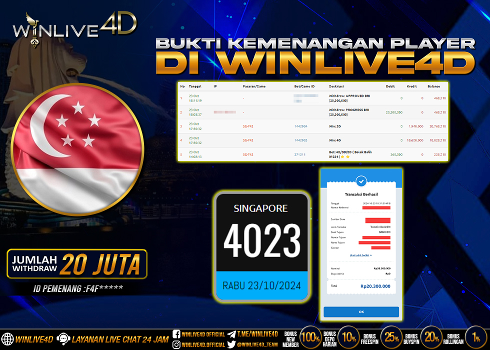 WINLIVE4D JACKPOT TOGEL SINGAPORE Rp.20.300.000.,- LUNAS
