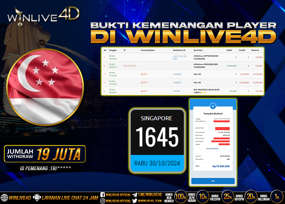 WINLIVE4D JACKPOT TOGEL SINGAPORE Rp.19.000.000.,- LUNAS