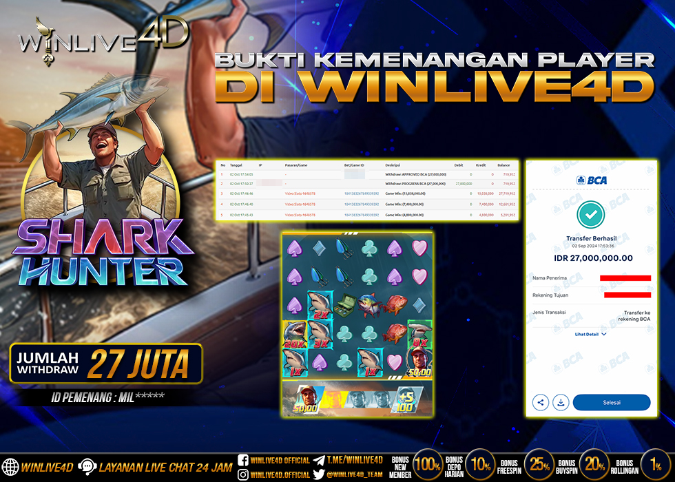 WINLIVE4D JACKPOT SHARK HUNTER Rp.27.000.000.,- LUNAS