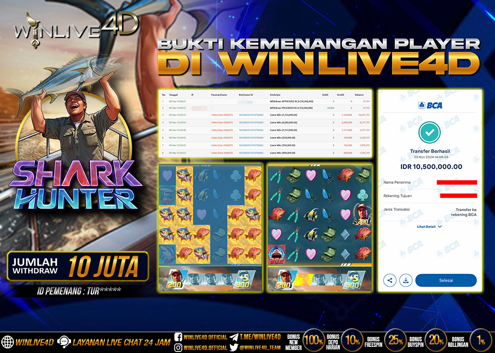 WINLIVE4D JACKPOT SHARK HUNTER Rp.10.500.000.,- LUNAS