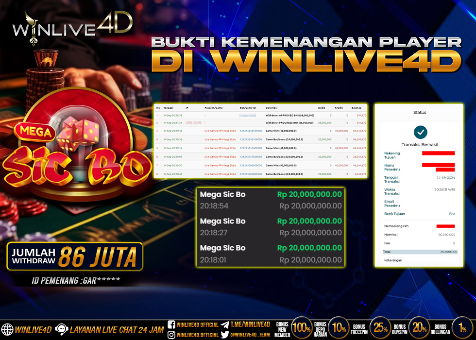 WINLIVE4D JACKPOT LIVE CASINO SICBO.,- LUNAS