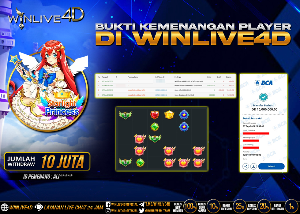 WINLIVE4D JACKPOT SLOT STARLIGHT PRINCESS Rp.10.000.000.,- LUNAS