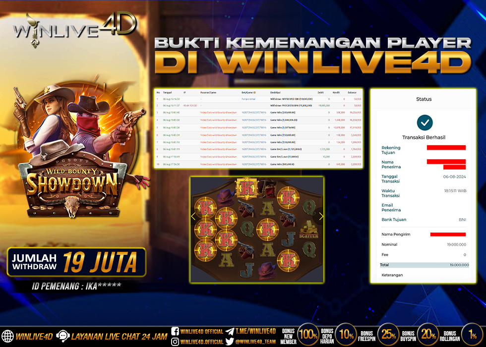 WINLIVE4D JACKPOT SLOT WILD BOUNTY Rp.19.000.000.,- LUNAS