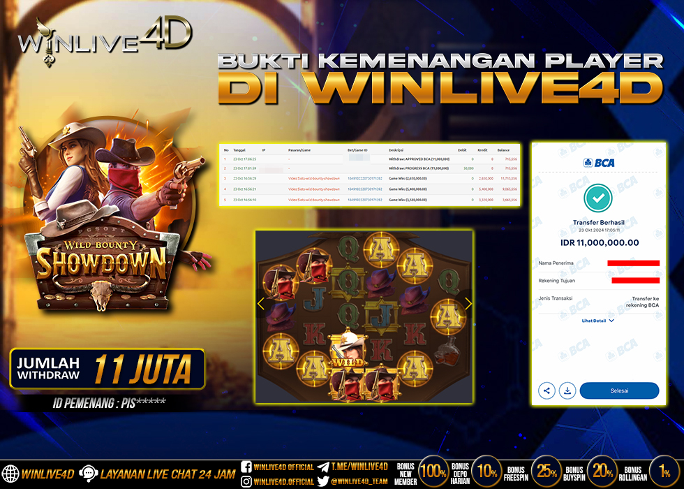 WINLIVE4D JACKPOT WILD BOUNTY SHOWDOWN Rp.11.000.000.,- LUNAS