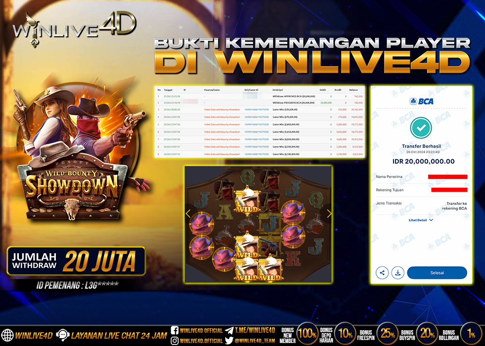 WINLIVE4D JACKPOT WILD BOUNTY SHOWDOWN Rp.20.000.000.,- LUNAS