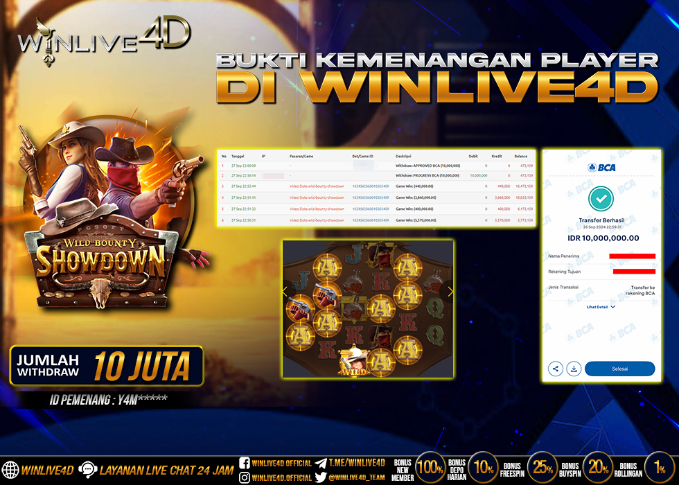 WINLIVE4D JACKPOT WILD BOUNTY SHOWDOWN Rp.10.000.000.,- LUNAS