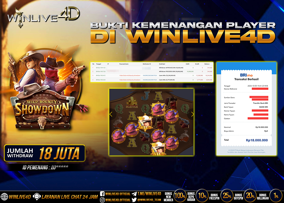 WINLIVE4D JACKPOT WILD BOUNTY SHOWDOWN Rp.18.000.000.,- LUNAS