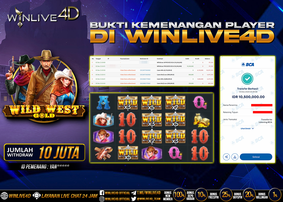 WINLIVE4D JACKPOT SLOT WILD WEST GOLD Rp.10.500.000.,- LUNAS