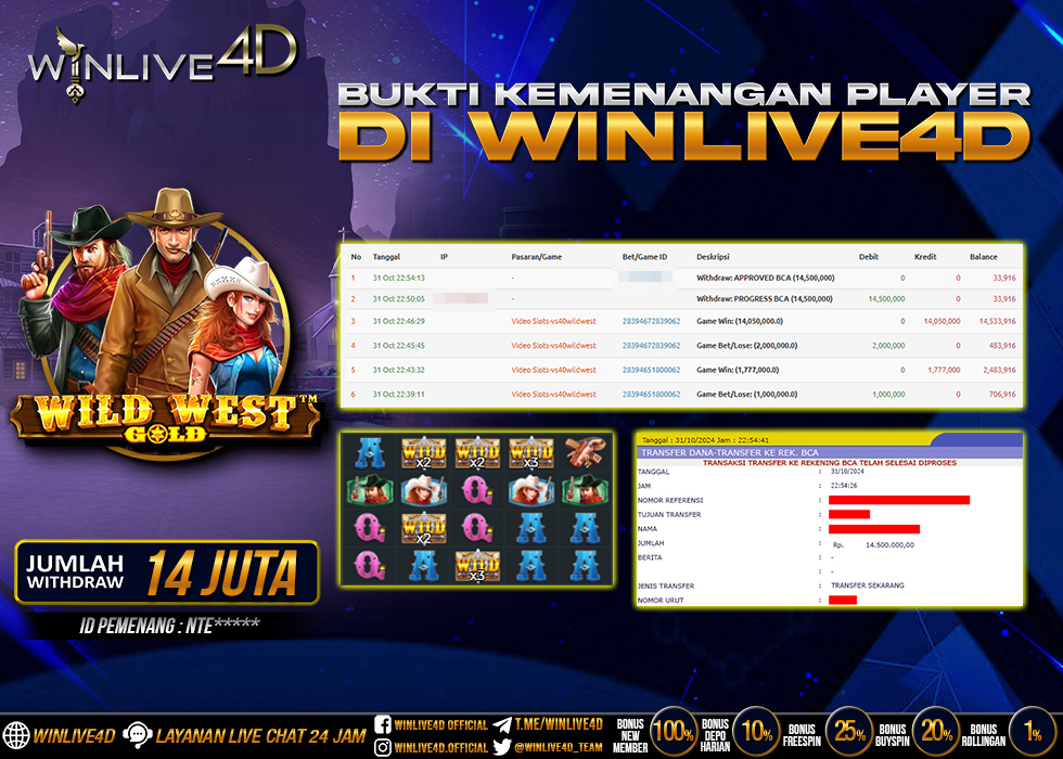 WINLIVE4D JACKPOT SLOT WILD WEST GOLD Rp.14.500.000.,- LUNAS