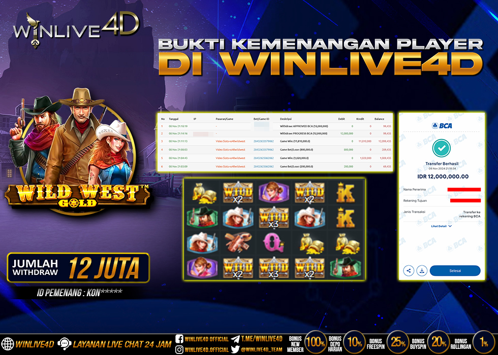 WINLIVE4D JACKPOT SLOT WILD WEST GOLD Rp.12.000.000.,- LUNAS