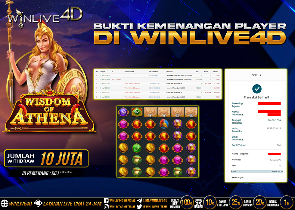 WINLIVE4D JACKPOT SLOT WISDOM OF ATHENA RP.10.500.000.,- LUNAS