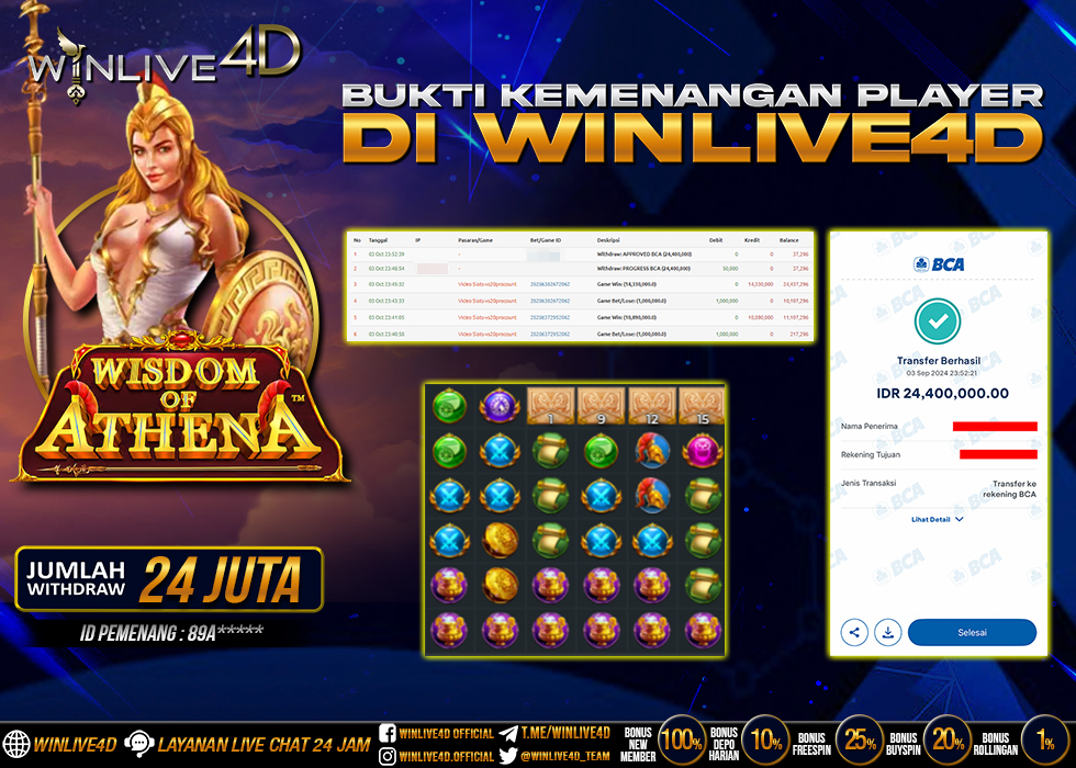 WINLIVE4D JACKPOT SLOT WISDOM OF ATHENA RP.24.400.000.,- LUNAS