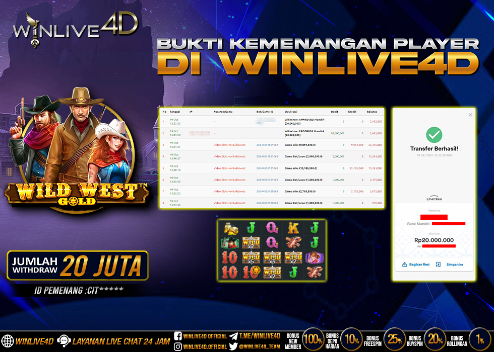 WINLIVE4D JACKPOT SLOT WILD WEST GOLD Rp.20.000.000.,- LUNAS