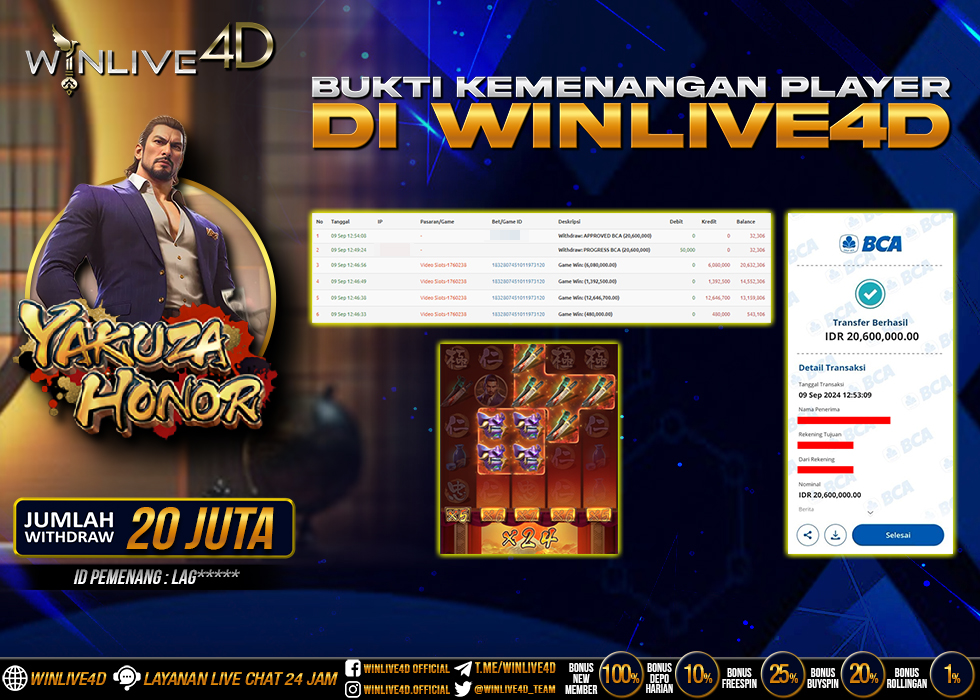 WINLIVE4D JACKPOT YAKUZA HONOR Rp.20.600.000.,- LUNAS